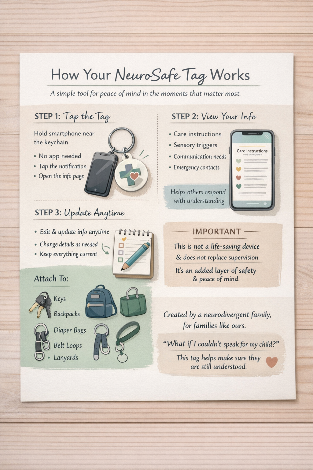 NONVERBAL NeuroSafe Autism Mom Dad Caregiver emergency keychain tag